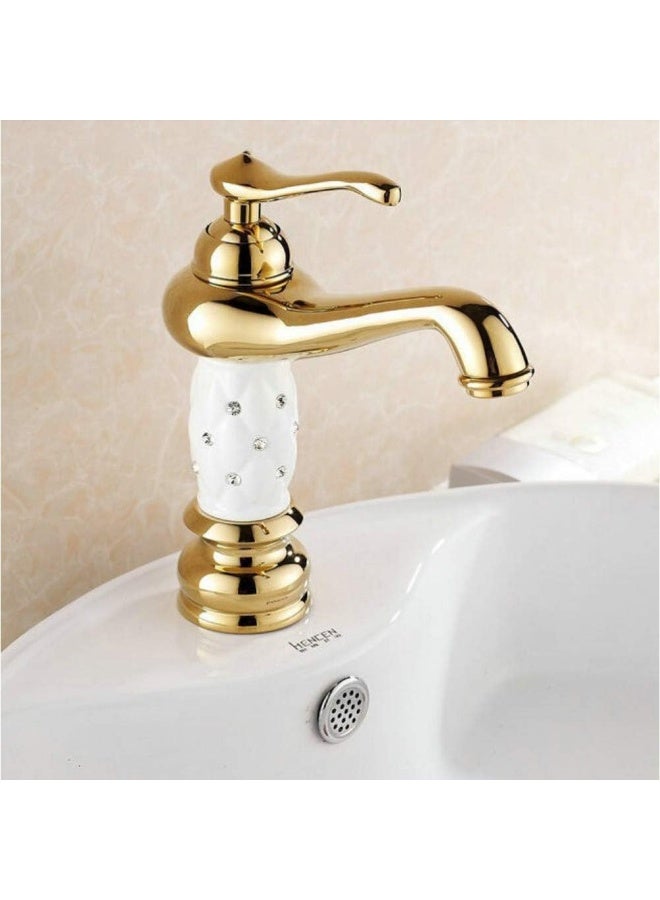 واي دي صنبور حوض حمام فاخر ذو ذراع واحد، مصنوع من النحاس الصلب، مزود بخرطوشة سيراميك، يُركّب على سطح الحوض، يتميز بتدفق مياه سلس، وتصميم عصري منحني لفوهة صنبور حوض الغسيل. - Image 1