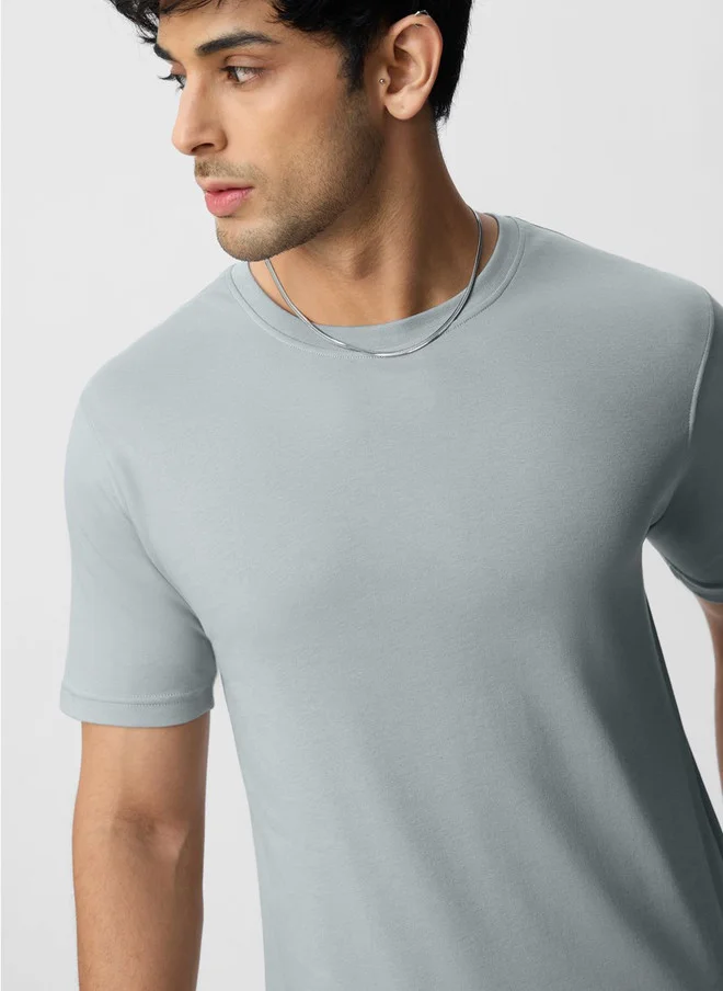 ذا سوليد ستور The Souled Store Men Regular Fit Solid Steel Supima T-Shirt