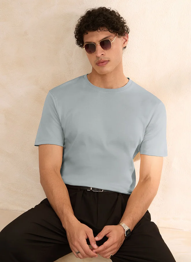 ذا سوليد ستور The Souled Store Men Regular Fit Solid Steel Supima T-Shirt