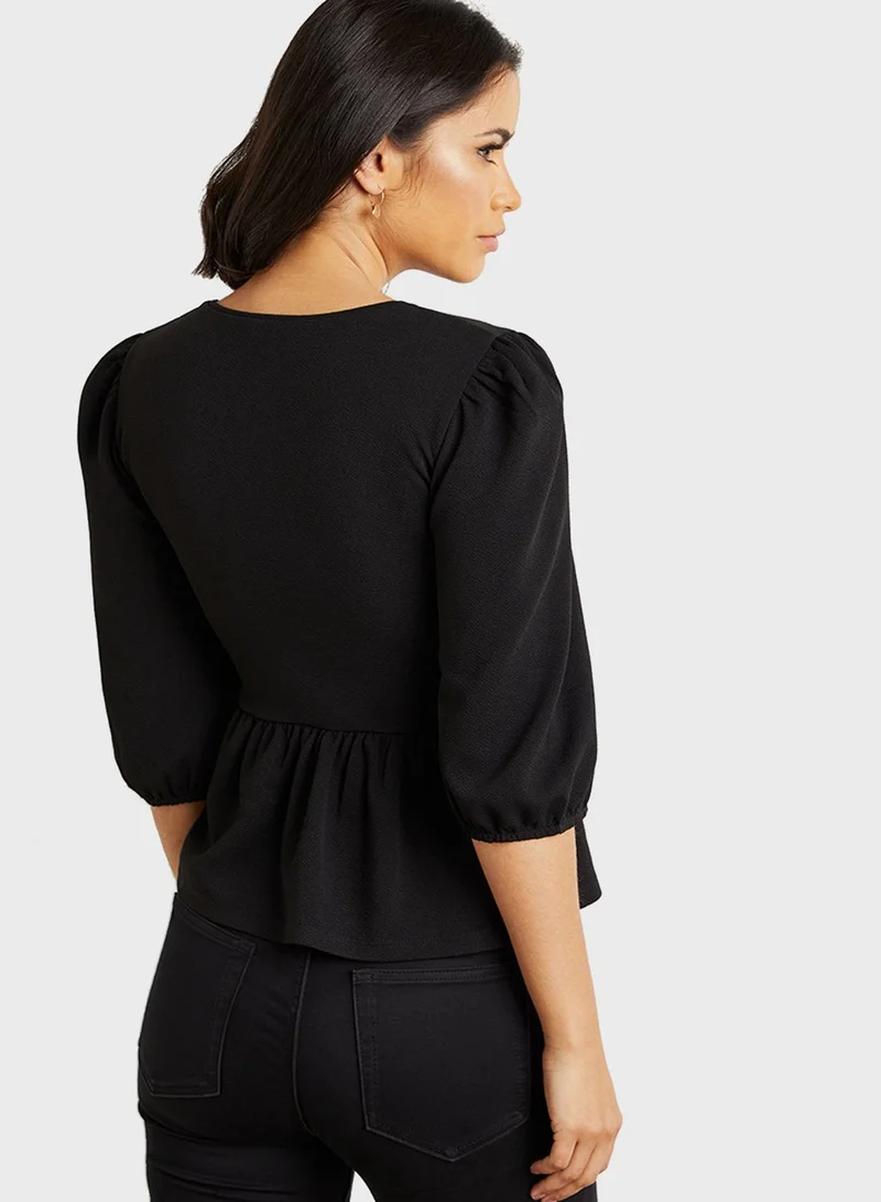 Styli Puff Sleeve Knitted Top