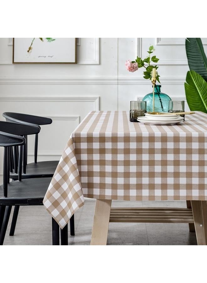 Checkerd Pattern Waterproof Table Cloth Brown/White 120x120cm-Oil Proof Spill Proof PVC Table Cloth, Wipe Clean Table Cover - Image 1