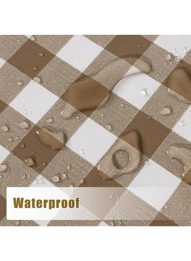Checkerd Pattern Waterproof Table Cloth Brown/White 120x120cm-Oil Proof Spill Proof PVC Table Cloth, Wipe Clean Table Cover - Image 3