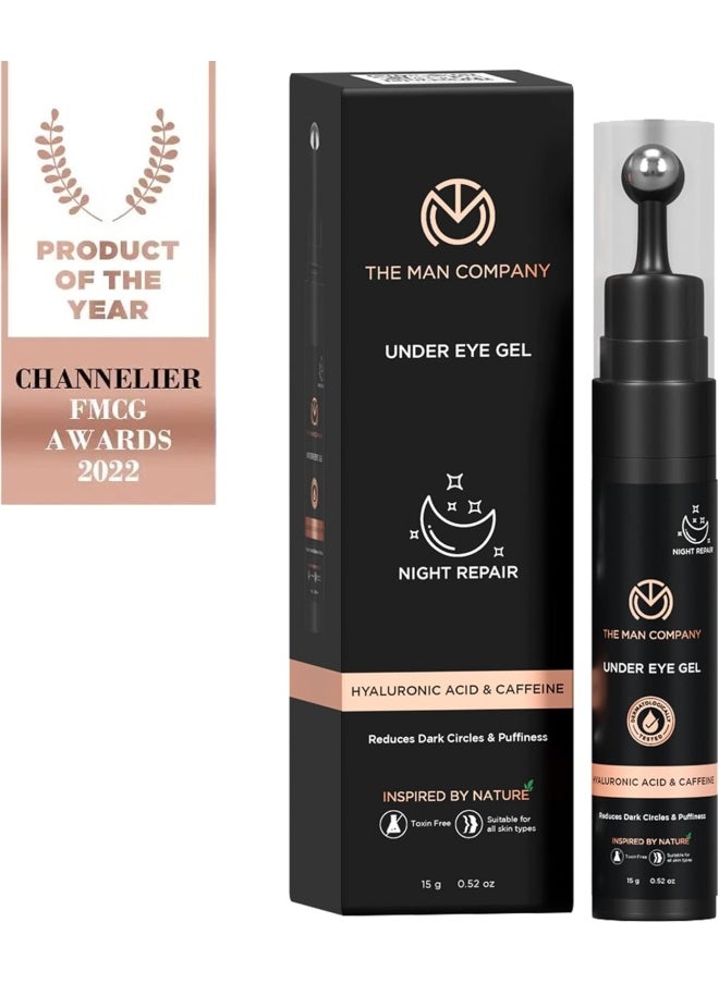 The Man Company Under Eye Gel With Cooling Massage Roller For Dark Circles, Fine Lines & Puffy Eyes with Caffeine & Hyaluronic Acid – 15gm  - Image 1