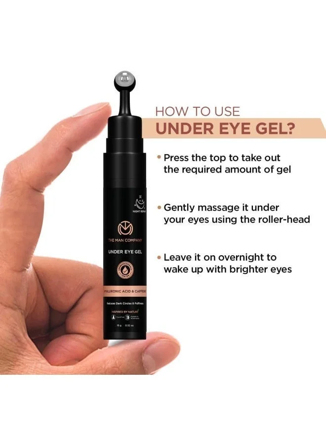 The Man Company  Under Eye Gel With Cooling Massage Roller For Dark Circles, Fine Lines & Puffy Eyes with Caffeine & Hyaluronic Acid – 15gm for Men | Best Price UAE