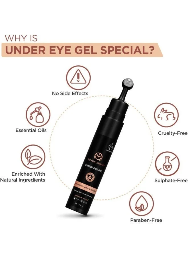 The Man Company  Under Eye Gel With Cooling Massage Roller For Dark Circles, Fine Lines & Puffy Eyes with Caffeine & Hyaluronic Acid – 15gm for Men | Best Price UAE