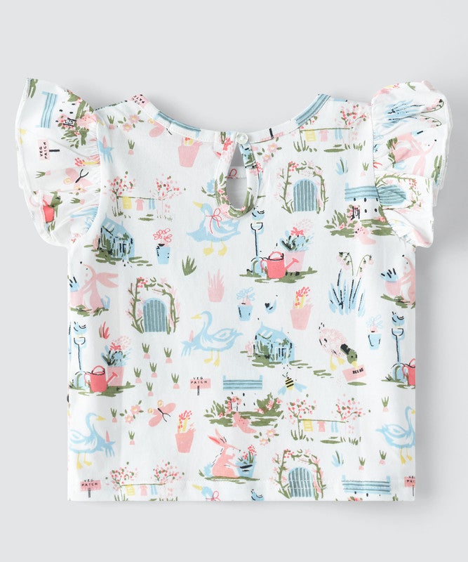 JELLIENE GIRLS AOP PRINT RUFFLE SLEEVE TOP - Image 2