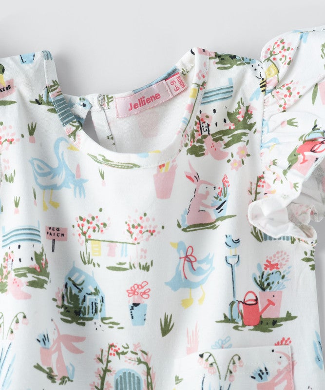 JELLIENE GIRLS AOP PRINT RUFFLE SLEEVE TOP - Image 3