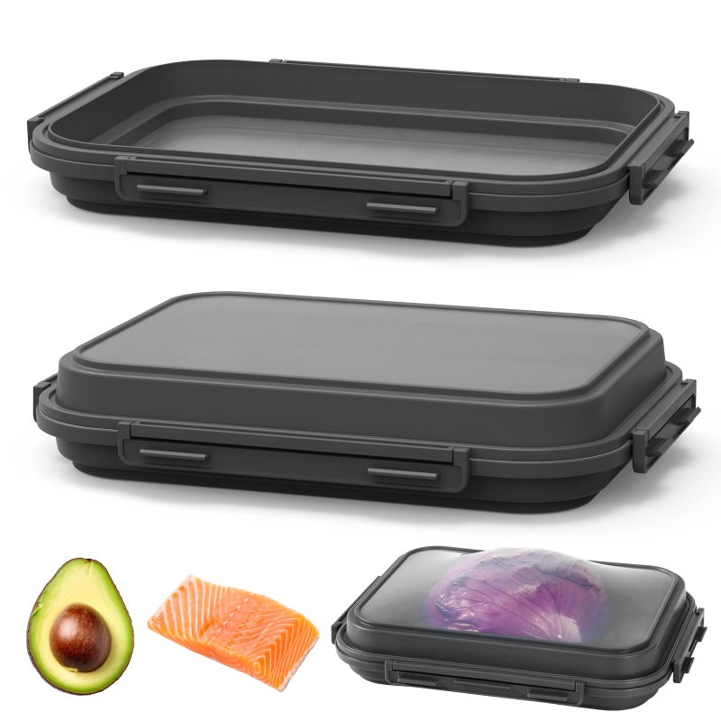 Mage Crab 2 Pack Silicone Food Fresh-Keeping Storage Containers with Lid, Dual-Shape Design, BPA-Free, Leakproof Lock Clips, Versatile Fridge Storage Containers, Space Saving & Expandable - Image 1