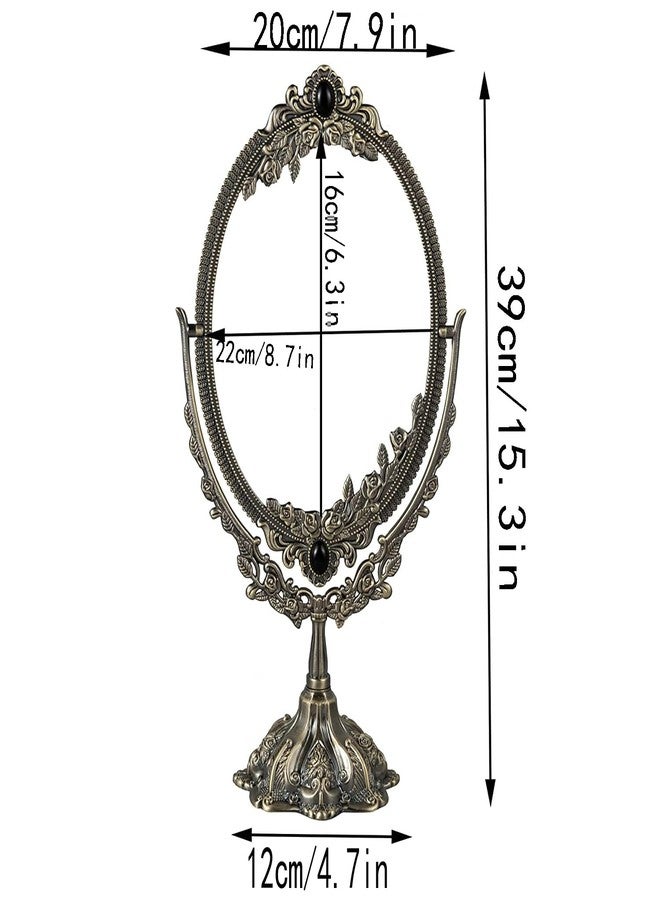 Guppy 15 inch Metal Vintage Makeup Mirror, Tabletop Oval Cosmetic Mirror, Vintage Swivel Double Sided Cosmetic Mirror with Embossed Frame Stand Base, Retro Mirror for Dresser Gift-Antique Bronze - Image 2