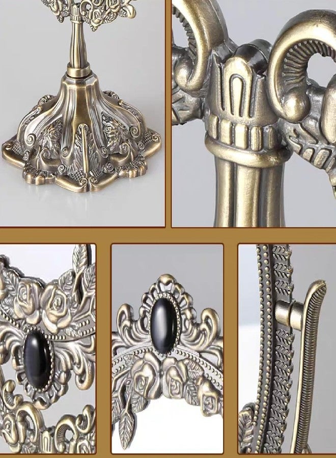 Guppy 15 inch Metal Vintage Makeup Mirror, Tabletop Oval Cosmetic Mirror, Vintage Swivel Double Sided Cosmetic Mirror with Embossed Frame Stand Base, Retro Mirror for Dresser Gift-Antique Bronze - Image 3