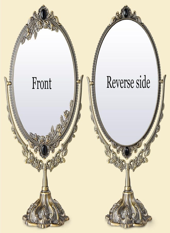 Guppy 15 inch Metal Vintage Makeup Mirror, Tabletop Oval Cosmetic Mirror, Vintage Swivel Double Sided Cosmetic Mirror with Embossed Frame Stand Base, Retro Mirror for Dresser Gift-Antique Bronze - Image 4
