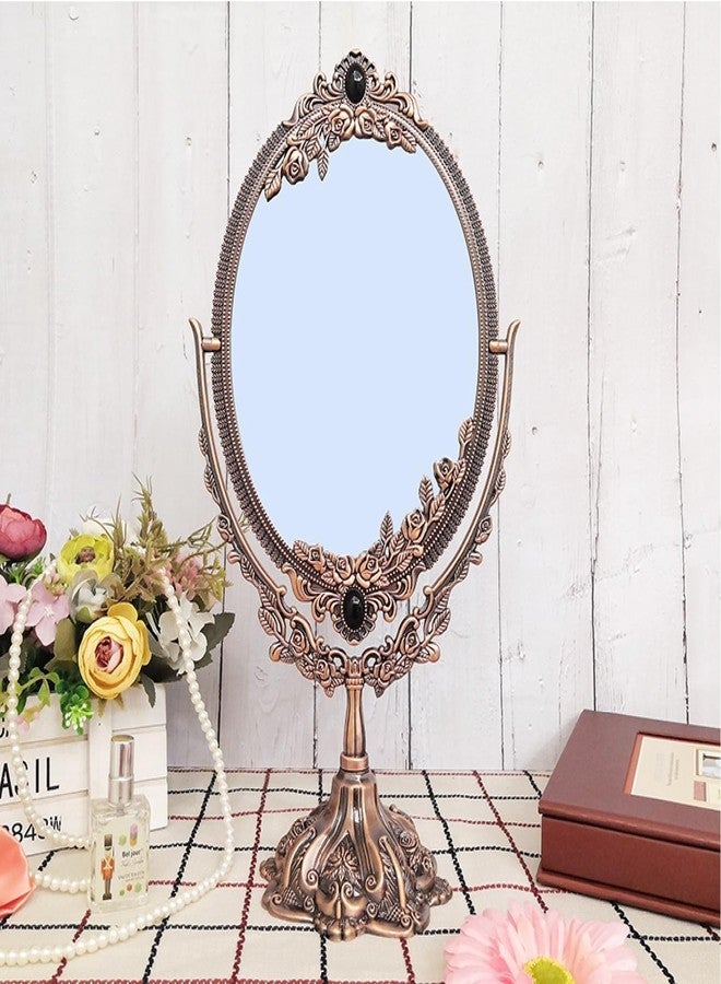 Guppy 15 inch Metal Vintage Makeup Mirror, Tabletop Oval Cosmetic Mirror, Vintage Swivel Double Sided Cosmetic Mirror with Embossed Frame Stand Base, Retro Mirror for Dresser Gift-Antique Bronze - Image 5