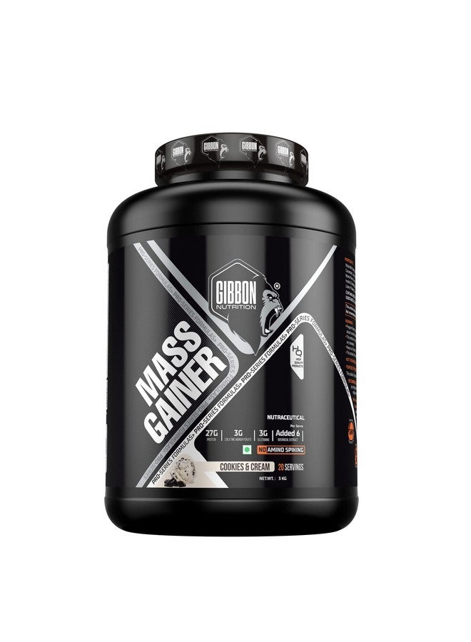 GIBBON Nitric Lean Mass Gainer With Testosterone (3 Kg, Cream Cookies) Powder, Supplement For Men & Women - Image 1