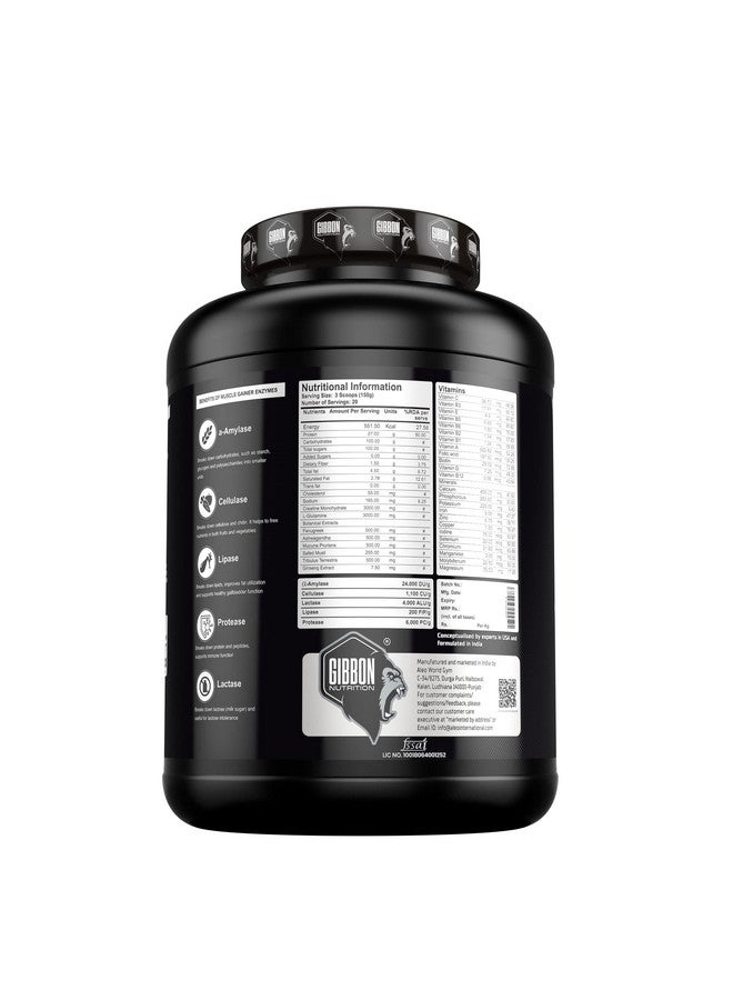 GIBBON Nitric Lean Mass Gainer With Testosterone (3 Kg, Cream Cookies) Powder, Supplement For Men & Women - Image 2