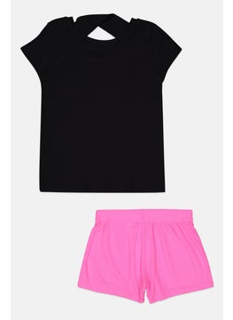 PUMA Kids Girl 2 Piece Cap Sleeve Top And Shorts Set, Black/Pink  - Image 2