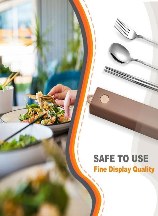KAPO 3-Piece Portable Stainless Steel Cutlery Set with Travel Case | Spoon, Fork, & Chopsticks | Reusable, Lightweight & Eco-Friendly | Ideal for Office, Travel & Picnic - Brown - Image 4