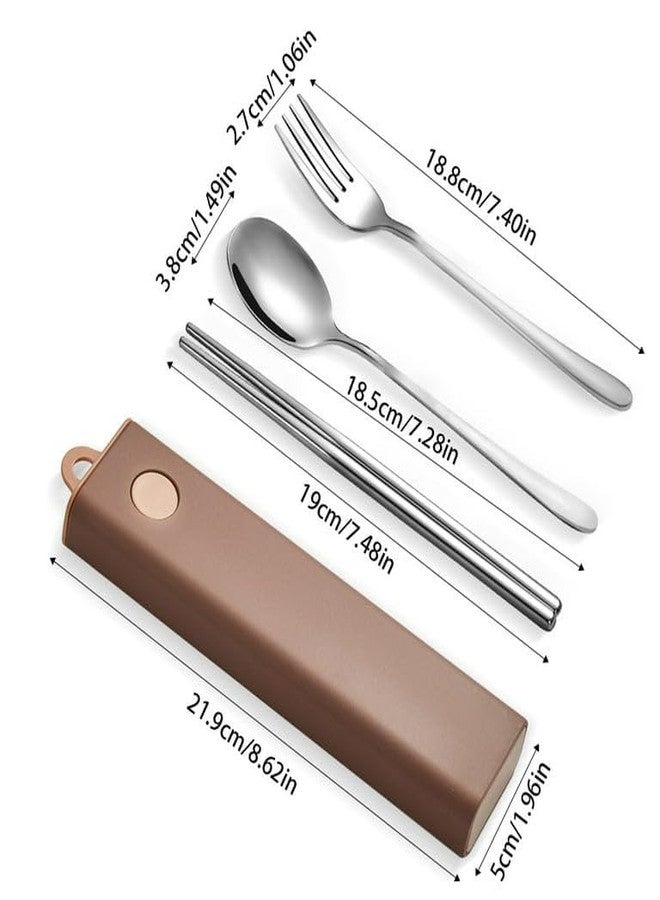 KAPO 3-Piece Portable Stainless Steel Cutlery Set with Travel Case | Spoon, Fork, & Chopsticks | Reusable, Lightweight & Eco-Friendly | Ideal for Office, Travel & Picnic - Brown - Image 2