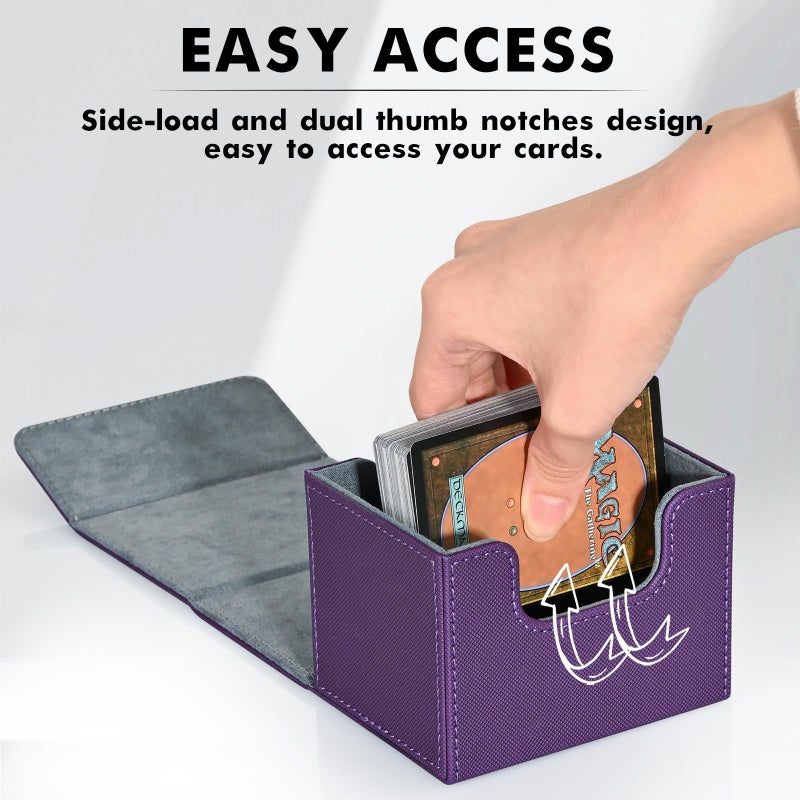 ZLCA Card Deck Box for Trading Cards, MTG Commander Deck Box Holds 120+ Single Sleeved, Leather Magnetic Card Storage Case Fits for TCG CCG Magic (Purple) - Image 4