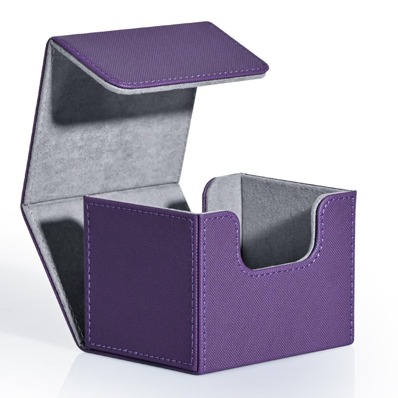 ZLCA Card Deck Box for Trading Cards, MTG Commander Deck Box Holds 120+ Single Sleeved, Leather Magnetic Card Storage Case Fits for TCG CCG Magic (Purple) - Image 1