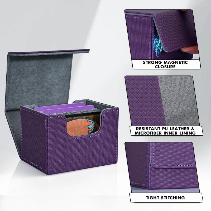 ZLCA Card Deck Box for Trading Cards, MTG Commander Deck Box Holds 120+ Single Sleeved, Leather Magnetic Card Storage Case Fits for TCG CCG Magic (Purple) - Image 5