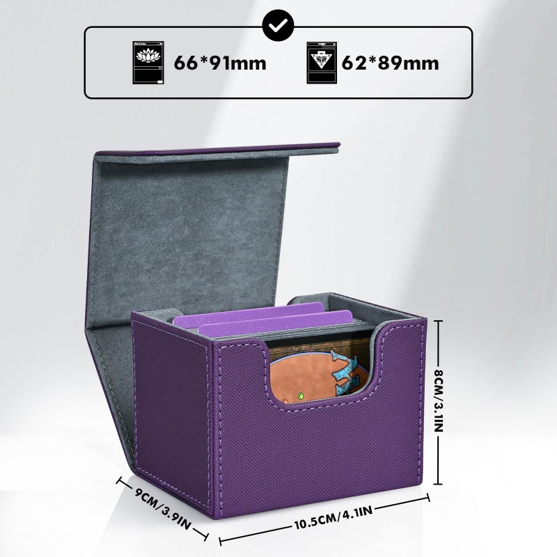 ZLCA Card Deck Box for Trading Cards, MTG Commander Deck Box Holds 120+ Single Sleeved, Leather Magnetic Card Storage Case Fits for TCG CCG Magic (Purple) - Image 2