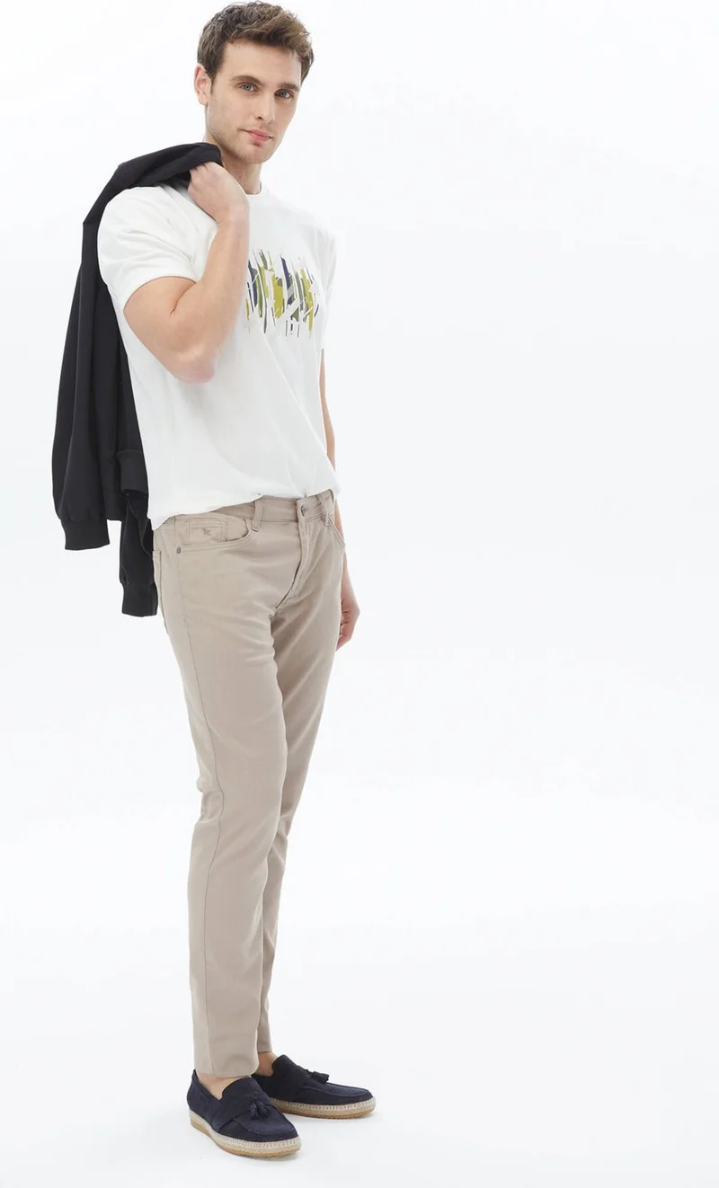 Kip Mink Woven Slim Fit Casual Cotton Blend Trousers