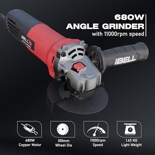 IBELL Angle Grinder AG10-68 | 680W Heavy Duty | Copper Armature | 100mm/4" Disc Dia | 11000 RPM | With Grinding Wheel & Guard | Perfect for Grinding, Cutting & Polishing-6 Months Warranty - Image 2
