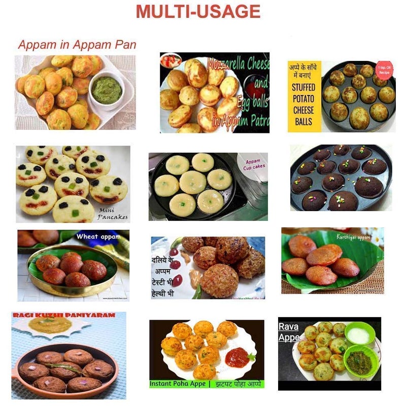 MSA 12 Cavity Non-Stick Aluminum Appam Patra, Paniyarakal with 2 Side Handle and Stainless Steel Lid, Color May Vary - Image 5