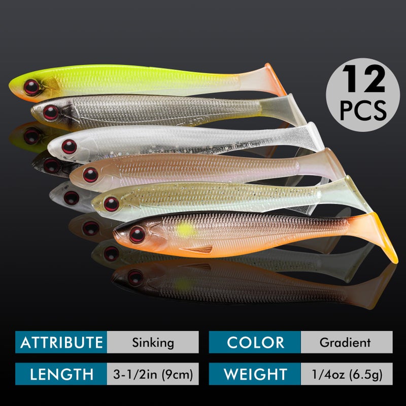 TRUSCEND 12 PCS Fishing Lures for Bass Trout Crappie Versatile Paddle Tail Swimbaits Superb Soft Plastic Fishing Baits Freshwater Saltwater Bass Walleye Lure Fishing Gifts for Men - Image 2
