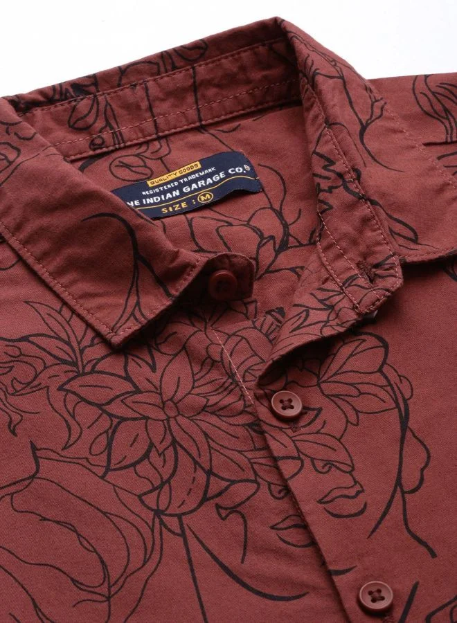 شركة المرآب الهندية Men Regular Fit Abstract Printed Half Sleeves Spread Collar Casual Shirt