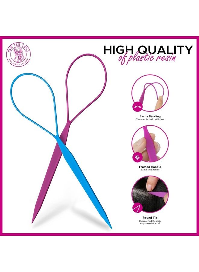 Teenitor 2 Pairs Hair Tail Tools, Braid Accessories Ponytail Maker,French Braid Loop for Hair Styling, 4pcs, 2 Colors