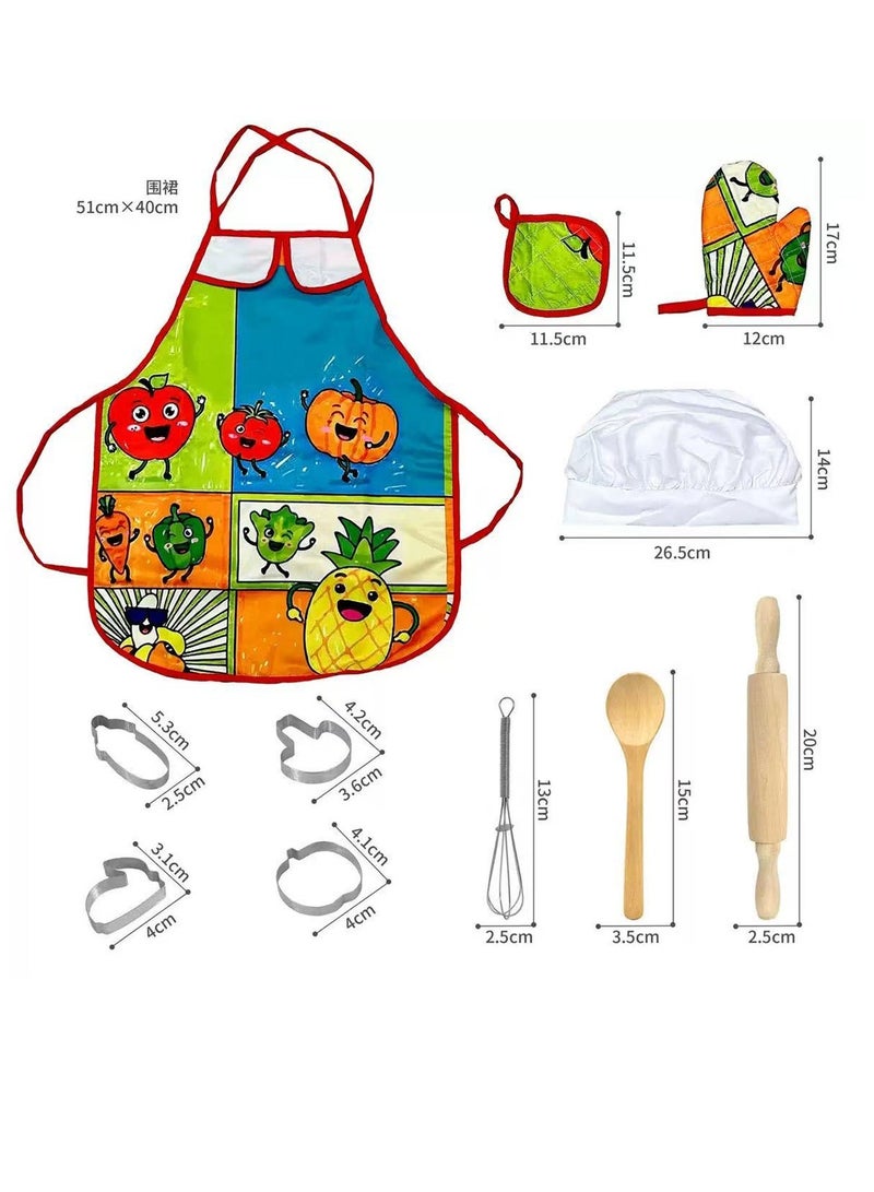 11-piece Cartoon Kids' Kitchen Cooking Play With Apron And Chef Hat Set, Chef uniform for kids, pretend play set - Image 2