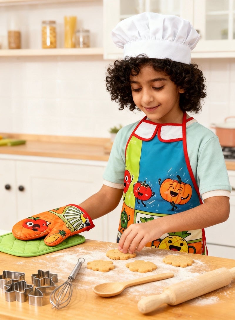 11-piece Cartoon Kids' Kitchen Cooking Play With Apron And Chef Hat Set, Chef uniform for kids, pretend play set - Image 3