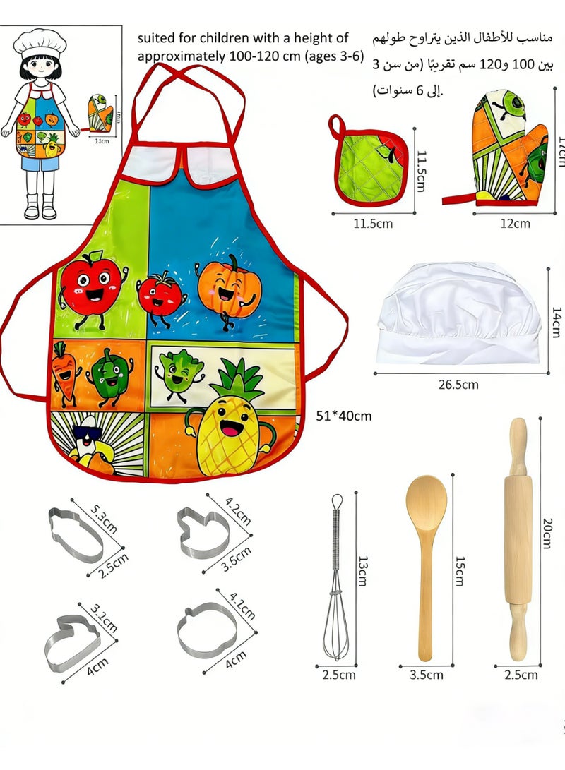 Kids Chef Costume Set 11-in-1 Pretend Play Cooking Apron with Hat, Mitts, Kitchen Toys for Children,Educational Gift for Birthday,  Home Cooking Role Play,Ramadan & Eid - Image 5