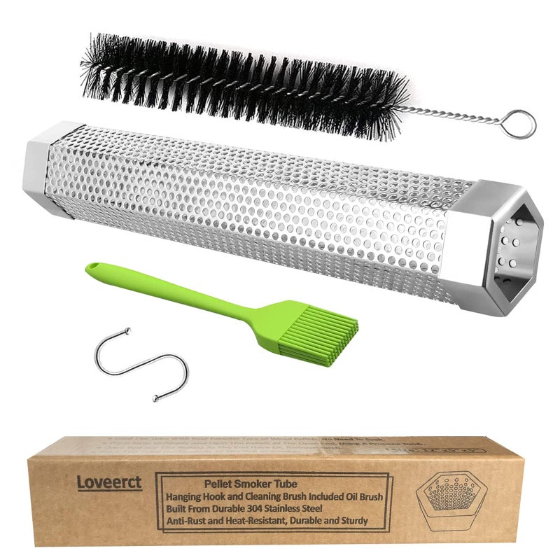 LOVEERCT Smoke Tube for Pellet Smoker 12" - 5 Hours of Billowing Smoke - Hot/Cold Smoking - for Any Grill & Smoker - Premium Stainless Steel BBQ Smoking Tube, Includes Bonus Cleaning, Basting Brush & S-Hook - Image 1