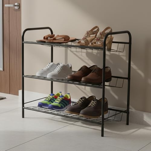 TARKAN Durable Steel Shoe Rack Storage Organiser with Slanted Shelves, Black (4 Tier) - Image 1
