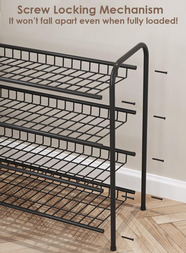 TARKAN Durable Steel Shoe Rack Storage Organiser with Slanted Shelves, Black (4 Tier) - Image 5