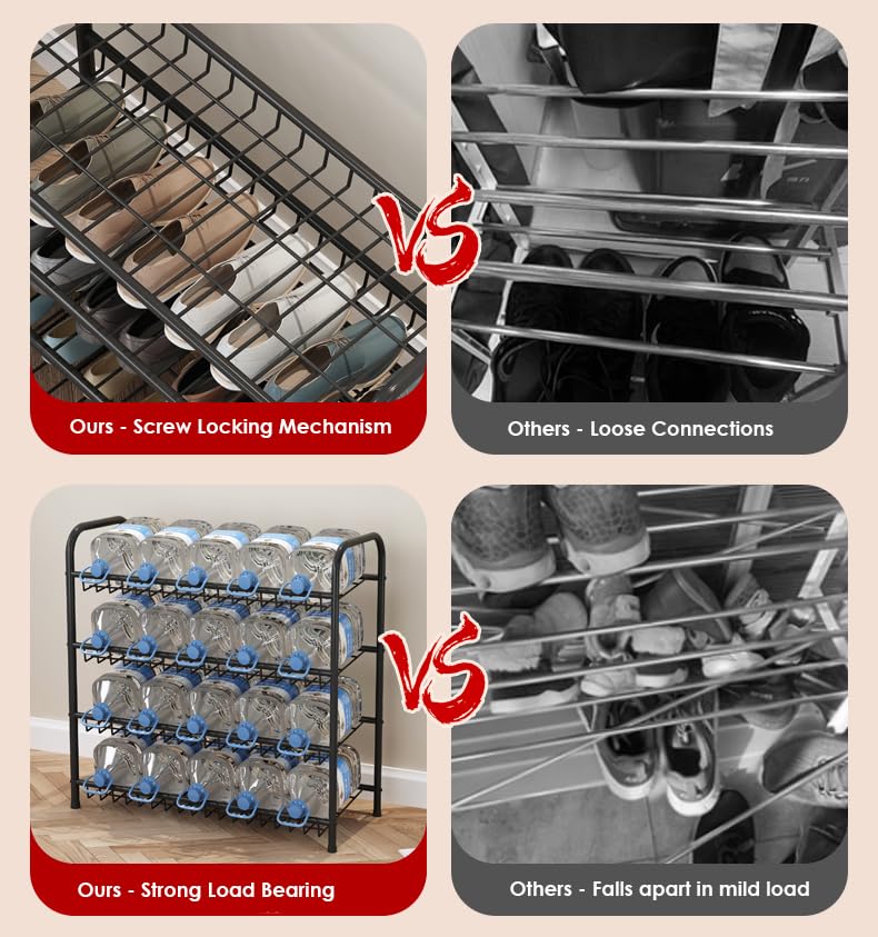 TARKAN Durable Steel Shoe Rack Storage Organiser with Slanted Shelves, Black (4 Tier) - Image 4