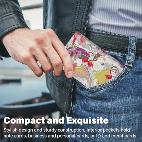 AI-DEE Business Card Holder，PU Leather Business Card Case Color Printing Pattern Card Holder Wallet，Pockets Magnetic Credit Card Holders for Men and Women - Rose Flowers - Image 5