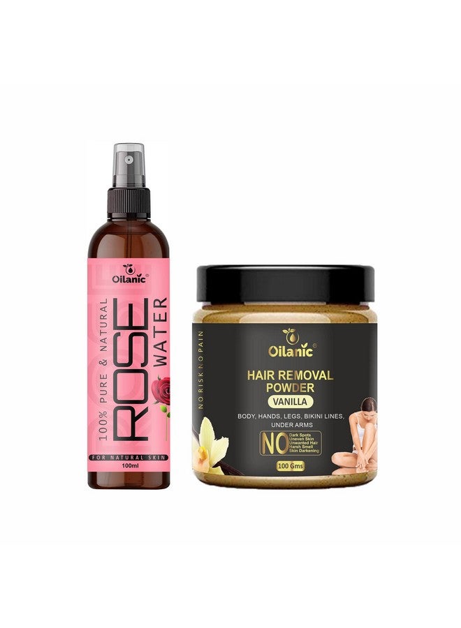 Oilanic Premium Rose Water(100 ml) & Vanilla Hair Removal Powder(100 gms) Combo Pack of 2 products(200 gms) - Image 1