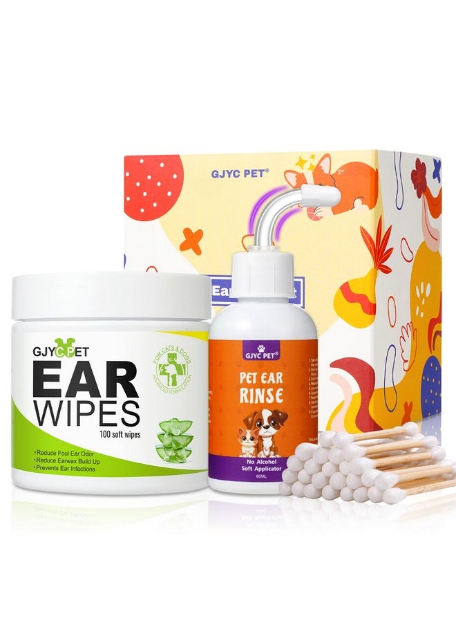 GJYC PET GJYC PET Dog Ear Cleaner-Ear Rinse & 100pcs Dog Ear Wipes & 30 Cotton Swabs Dog Ear Inflammation Therapy for Itch Relief, Soothe Ear Inflammation, Removes Wax, Odor  - Image 1