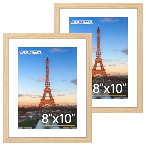 FIXSMITH 8x10 Picture Frame Set of 2 Photo Frame with HD Plexiglass Display Pictures 5x7 with Mat or 8x10 Without Mat Multi Picture Frames Collage for Tabletop or Wall Display Natural - Image 1