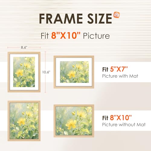 FIXSMITH 8x10 Picture Frame Set of 2 Photo Frame with HD Plexiglass Display Pictures 5x7 with Mat or 8x10 Without Mat Multi Picture Frames Collage for Tabletop or Wall Display Natural - Image 3