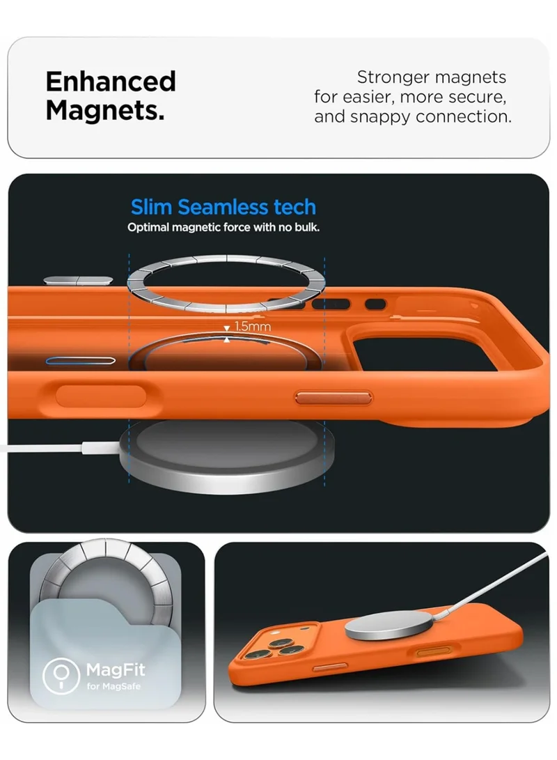 Mobcos Mobcos iPhone 17 Pro Orange Elite Ring Mobcos iPhone 17 Pro Orange Elite Ring Premium Silicone Magnetic Wireless Charging Case for iPhone | Silky Soft Touch | Military-Grade Shockproof Protection | Strong Magnetic Compatibility | Luxury Slim Cover  | Best Price UAE