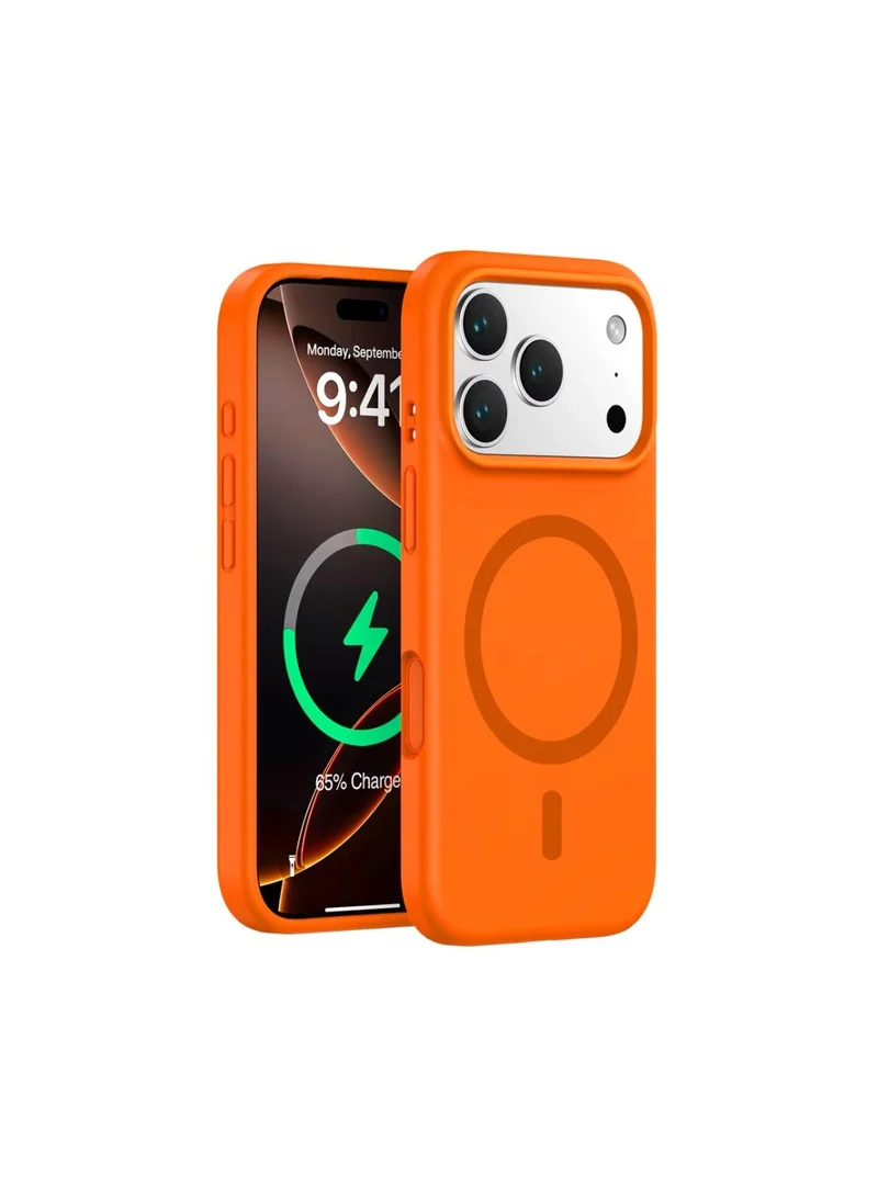 Mobcos Mobcos iPhone 17 Pro Orange Elite Ring Premium Silicone Magnetic Wireless Charging Case for iPhone | Silky Soft Touch | Military-Grade Shockproof Protection | Strong Magnetic Compatibility | Luxury Slim Cover