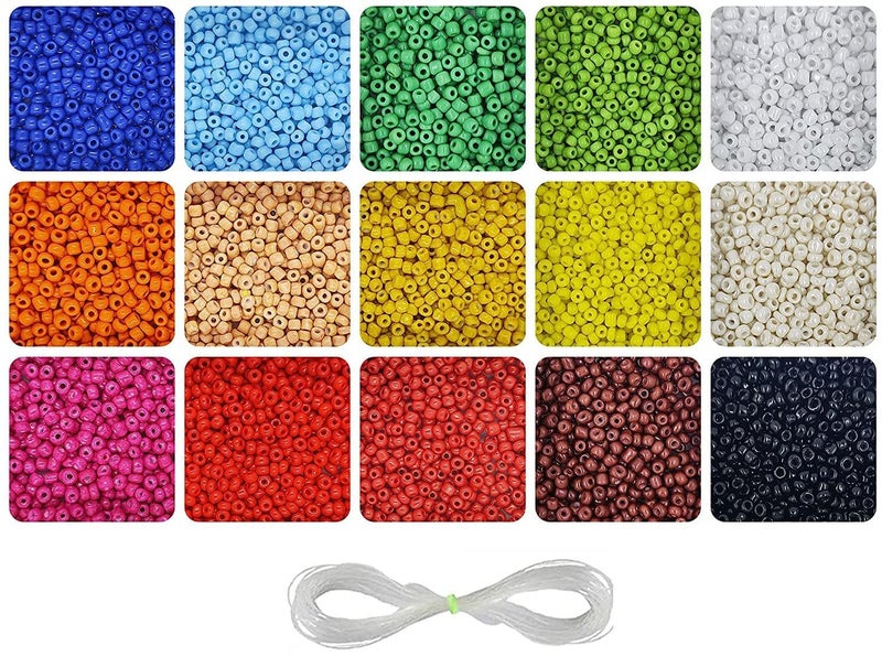INDIKONB 7500 pc Opaque Seed Beads 8/0 3 mm for Jewellery Making Material for Earring, Necklace, Bracelet Jewelry Making Set for Girls and Women- Opaque and Neon Small Multicolor Beads | SB # OM 1 - Image 1