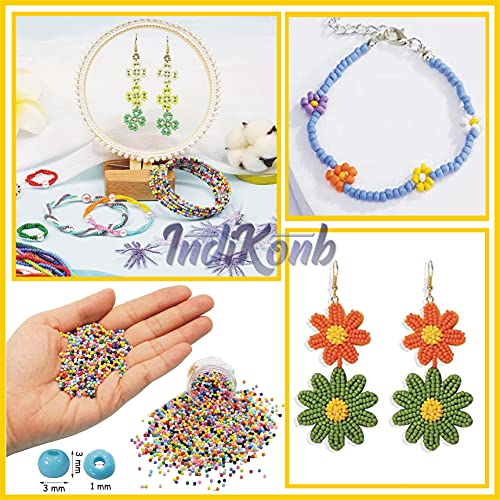 INDIKONB 7500 pc Opaque Seed Beads 8/0 3 mm for Jewellery Making Material for Earring, Necklace, Bracelet Jewelry Making Set for Girls and Women- Opaque and Neon Small Multicolor Beads | SB # OM 1 - Image 2