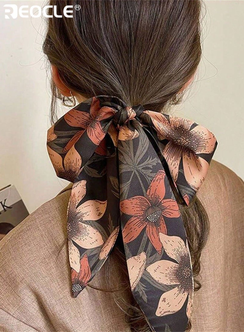 REOCLE Women's Floral-Printed Slim Silk Scarf Versatile Hair & Outfit Styling Accessory Decorative Daily Wear Scarf for Daily Use - Image 2