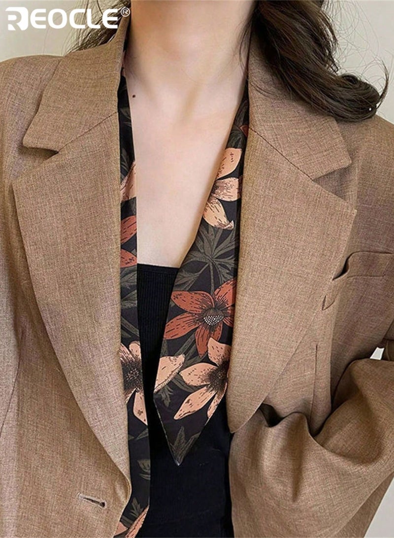 REOCLE Women's Floral-Printed Slim Silk Scarf Versatile Hair & Outfit Styling Accessory Decorative Daily Wear Scarf for Daily Use - Image 4