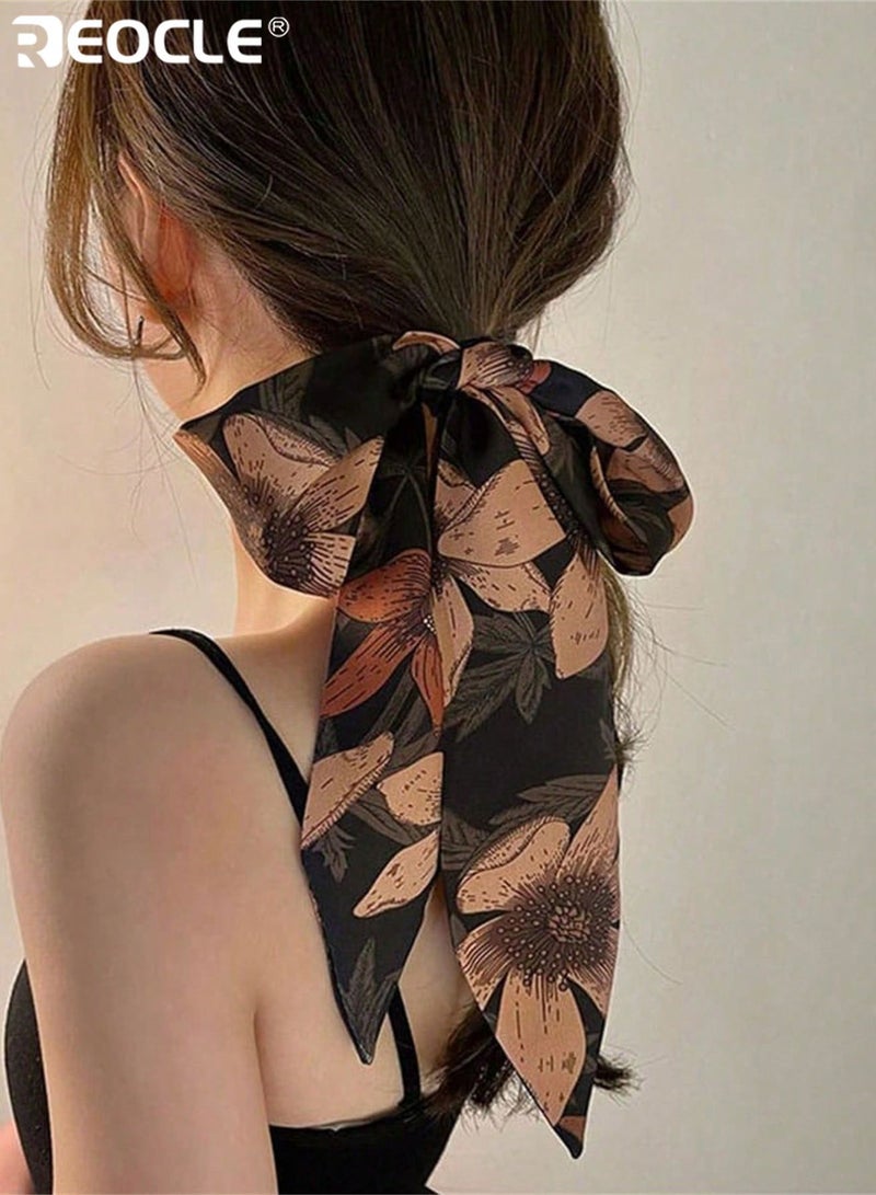 REOCLE Women's Floral-Printed Slim Silk Scarf Versatile Hair & Outfit Styling Accessory Decorative Daily Wear Scarf for Daily Use - Image 1